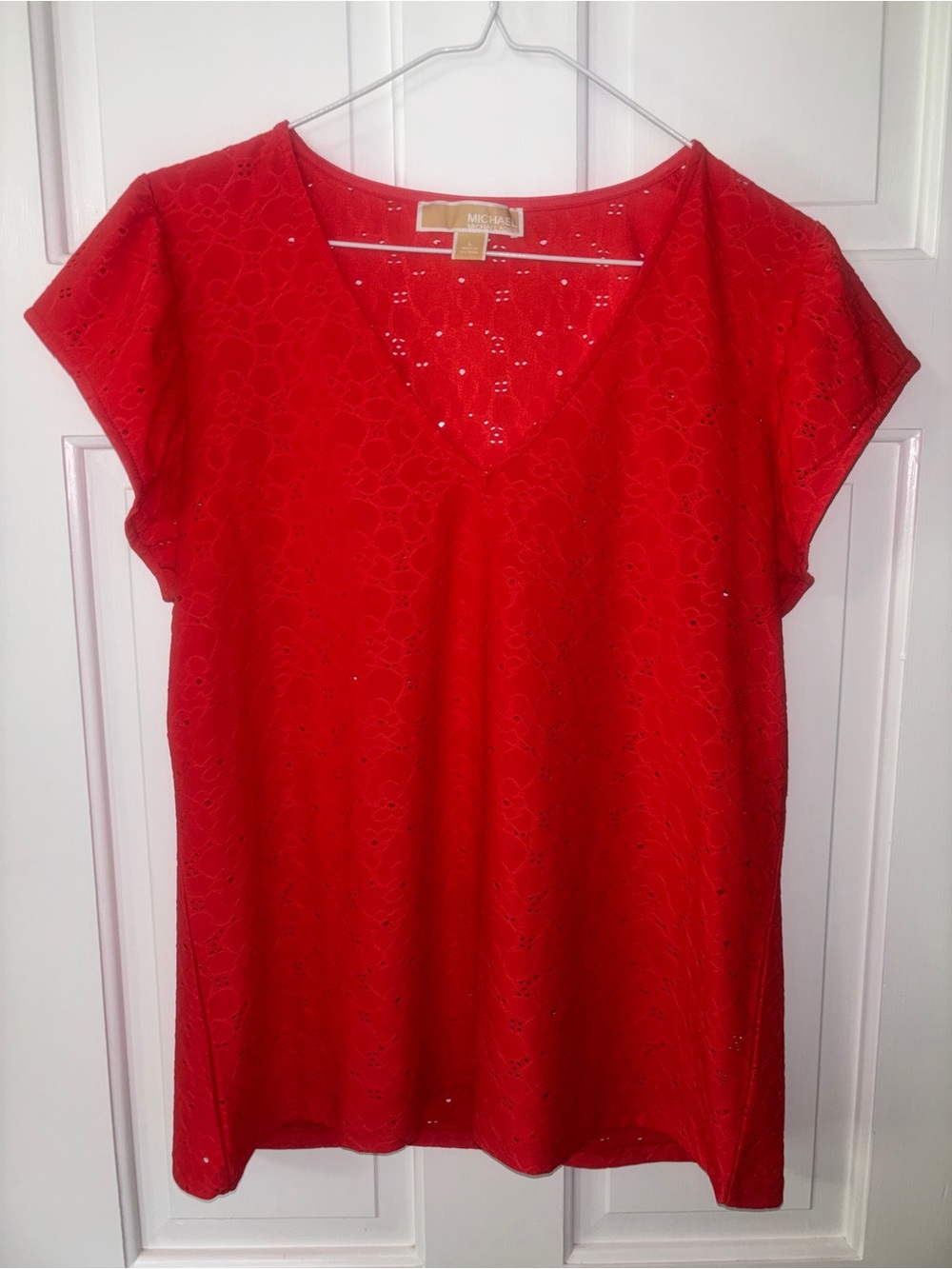 Michael Kors Red V-Neck Women's Top Size Large